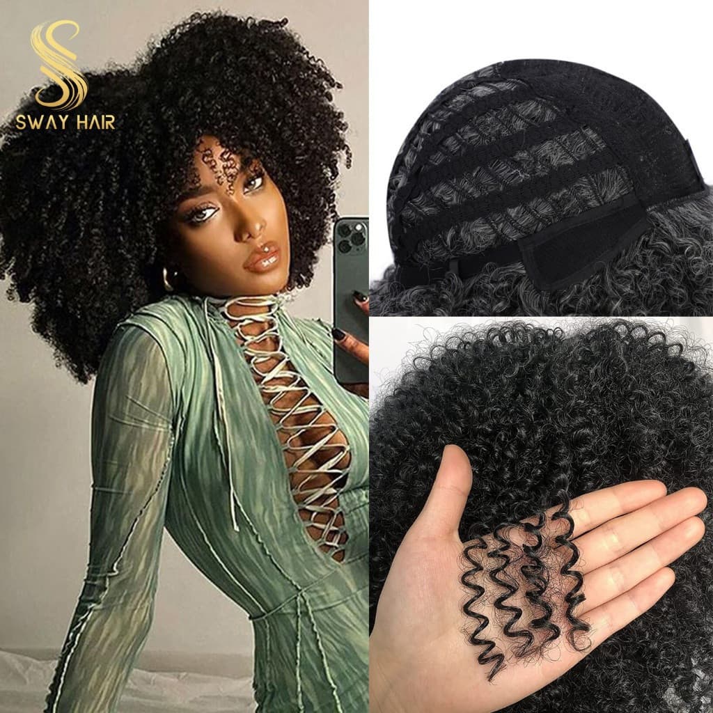 Perucas Pretas De 45cm , Encaracoladas Para Mulheres Negras Afro Curtas Com Franja Completas Sintéticas Resistentes Ao C