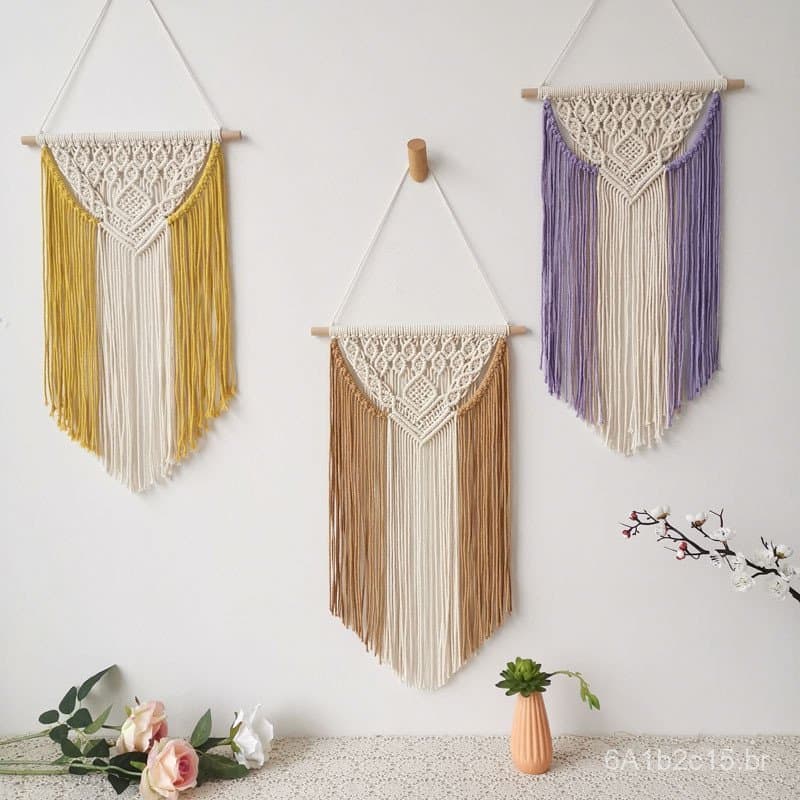 Tapeçaria Nórdica Boêmia Feita à Mão com Corda de Algodão e Franjas, Decoração de Parede Tecida para Casa de Hóspedes.