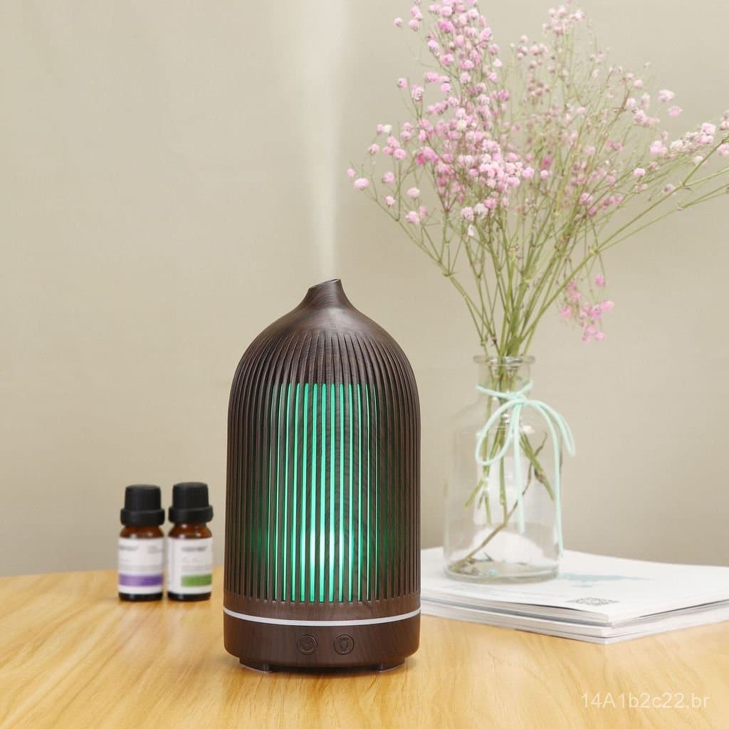 Difusor de Aroma Colorido com Efeito Madeira 5V, Atomizador Ultrassônico USB, Pulverizador de Fragrância Oco, Umidificad