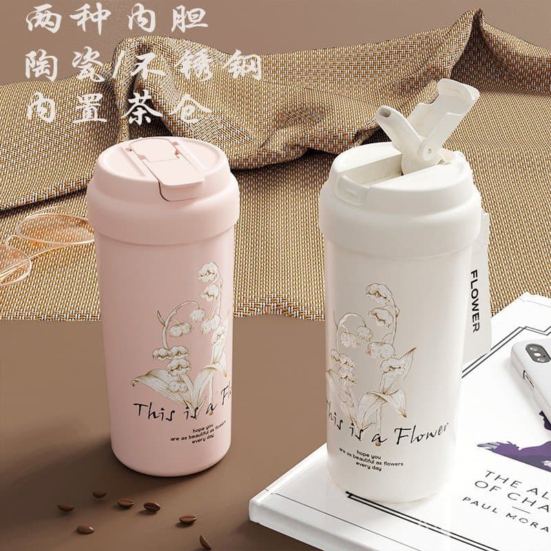 Copo de café com revestimento interno de cerâmica, leve, luxuoso e de alto apelo estético, portátil para meninas, copo t