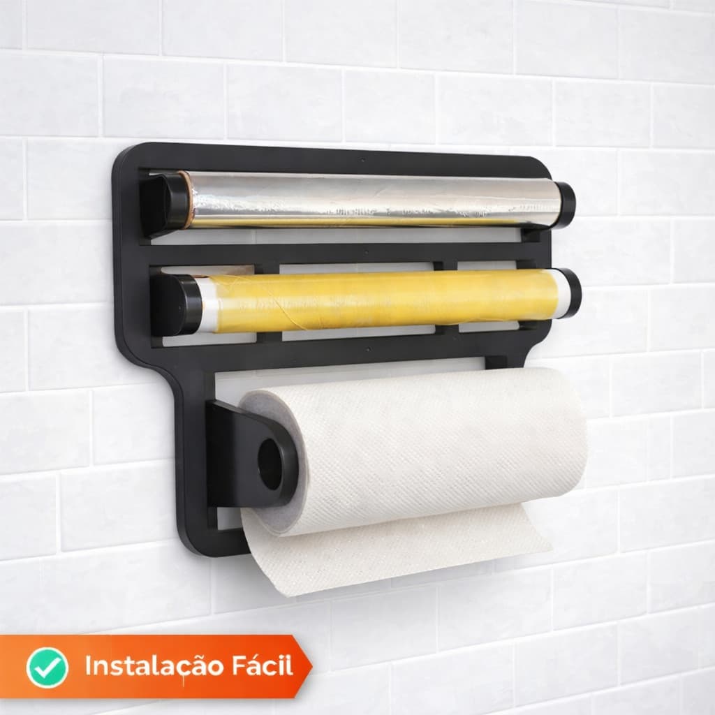 Porta Papel Toalha Cozinha Triplo Suporte Preto Rolo 4 Em 1