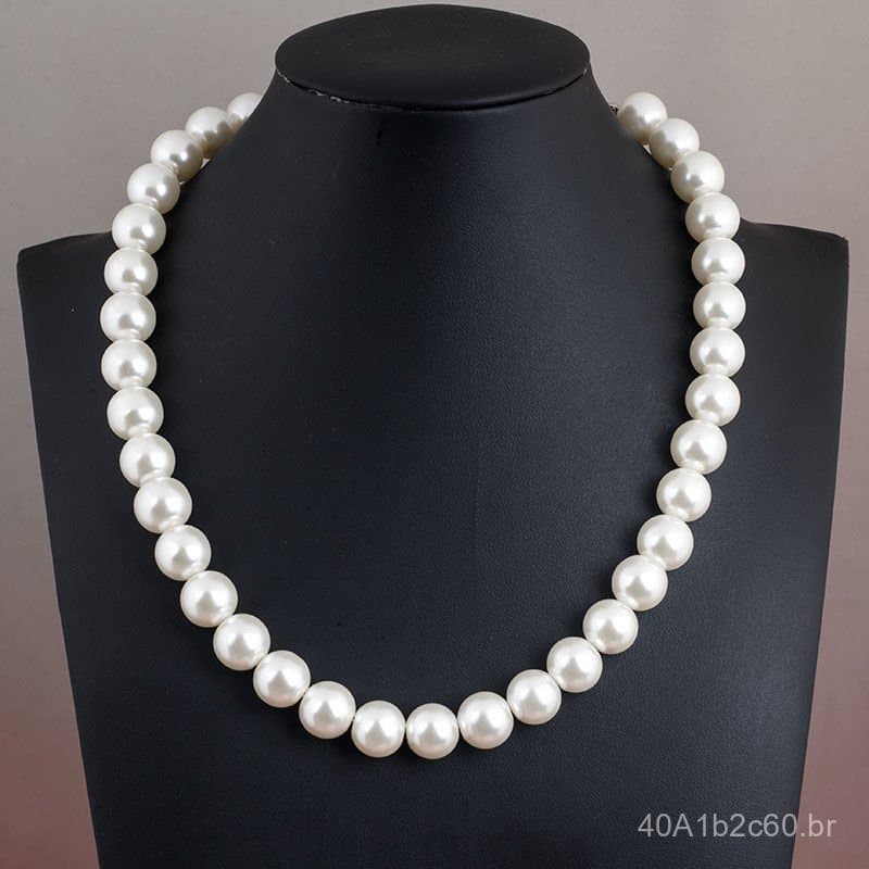 Colar de pérolas para mulheres, presente para mãe, pérolas de imitação de vidro, joias de contas redondas brancas, acess