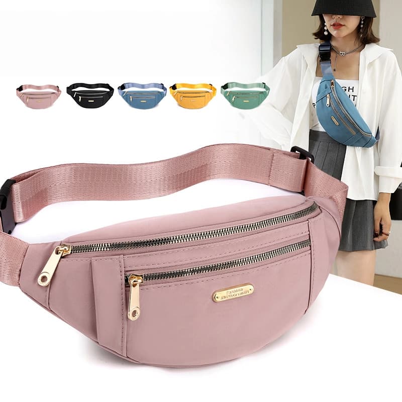Bolsa Transversal Feminina Pochete em Lona Estilo Coreano Ajustável para Cintura e Peito