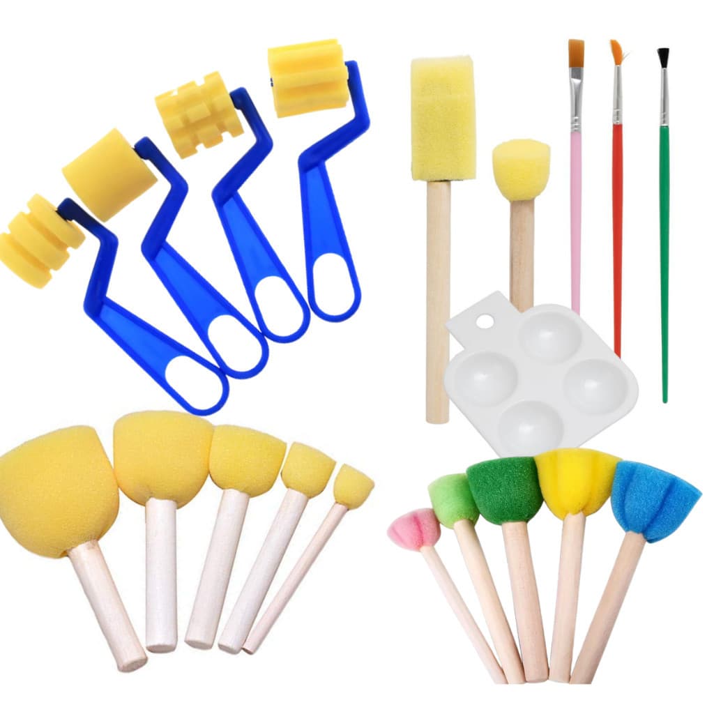 Kit de Pintura 20 Peças com Pincéis Batedores, Paleta e Rolo para Artesanato e Atividade Sensorial