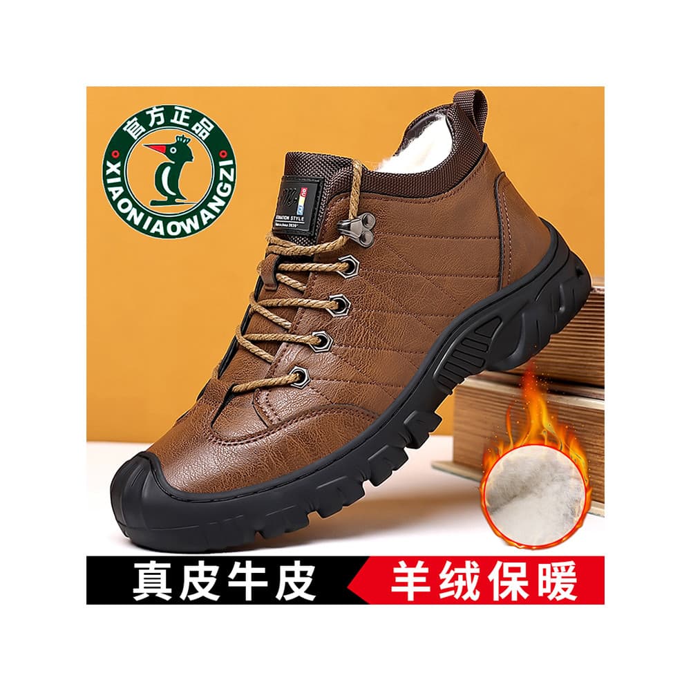 Oren Woodpecker Sapatos Masculinos Inverno Sola Macia Lã Quente Couro Genuíno Sapatos de Algodão Masculino Ao Ar Livre C