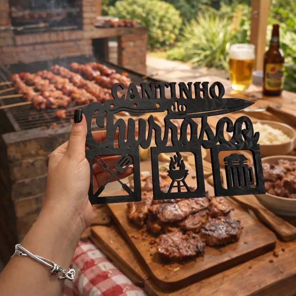 Placa Cantinho Do Churrasco Churrasqueira Decoração 22cm