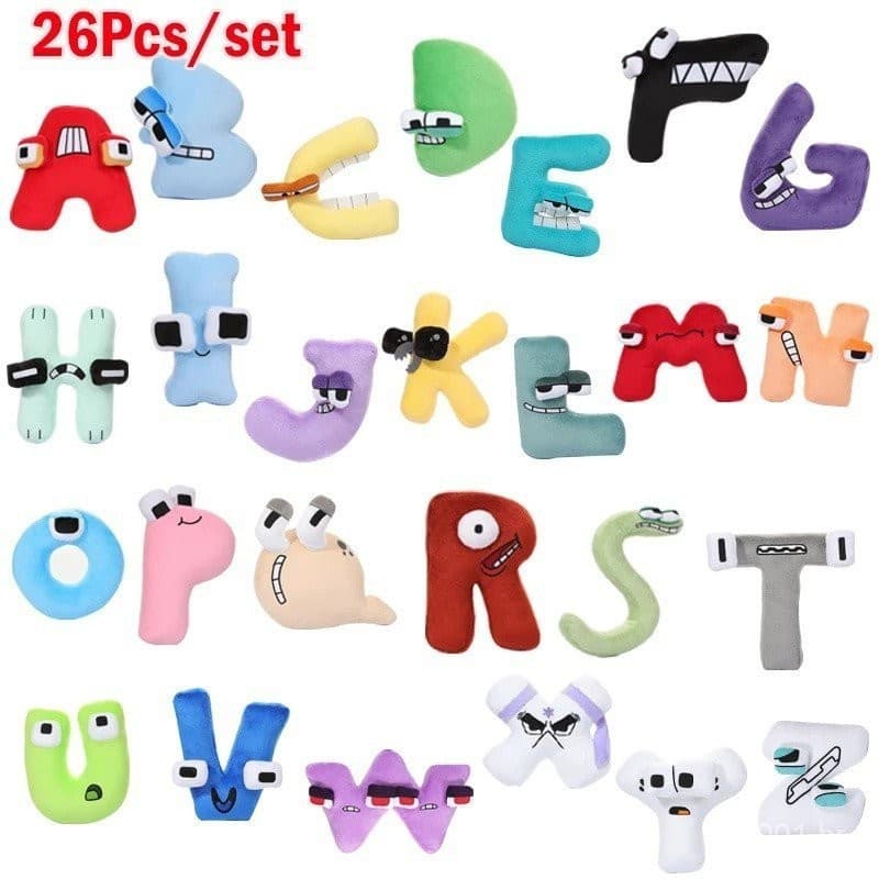 26 Peças/Conjunto Brinquedos de Pelúcia Alfabeto Lore Animais de Desenho Animado Fofos Boneca Kawaii Presentes Engraçado