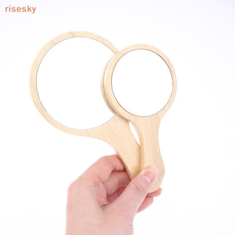 [risesky] Espelho De Maquiagem De Bambu Portátil Alça Artesanal Cosmético Redondo Com De Vaidade Pessoal