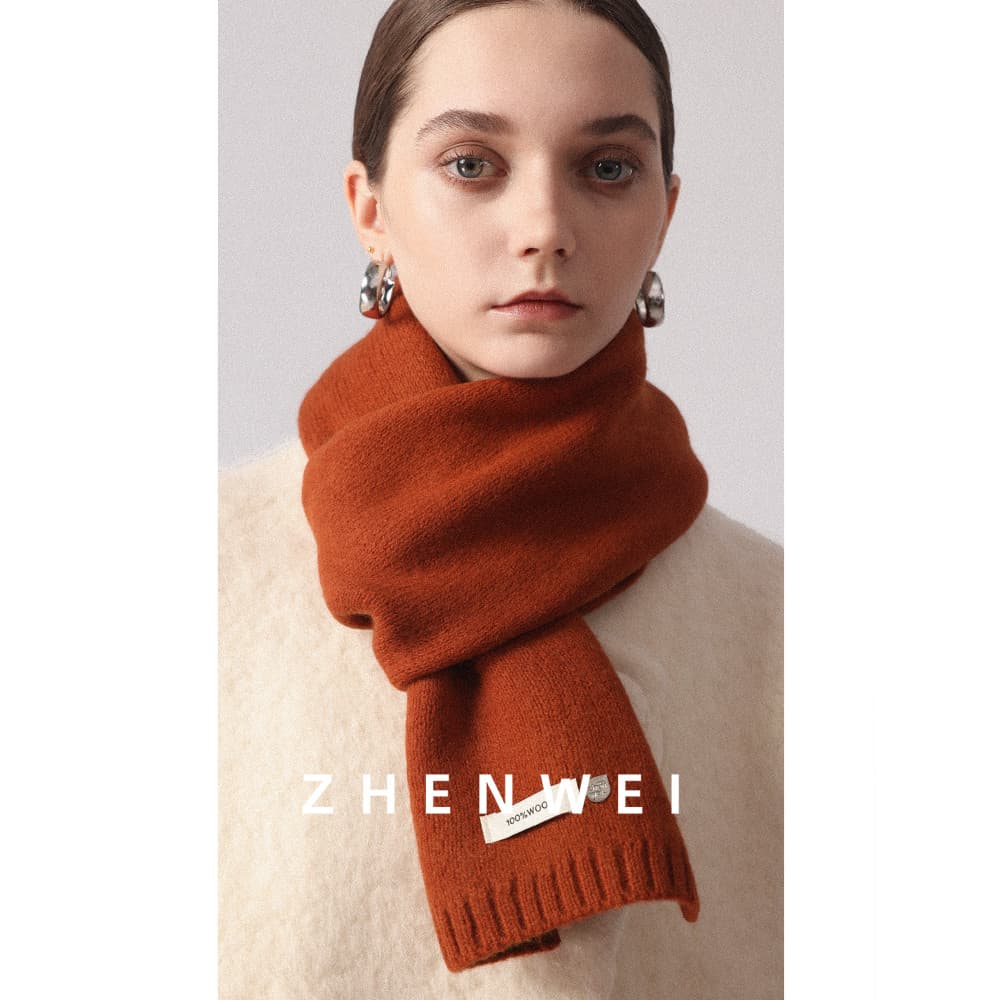 100% lenço de lã pura feminino inverno quente malha pequeno cachecol emblema Ruonan mesmo estilo cachecol branco Retro l