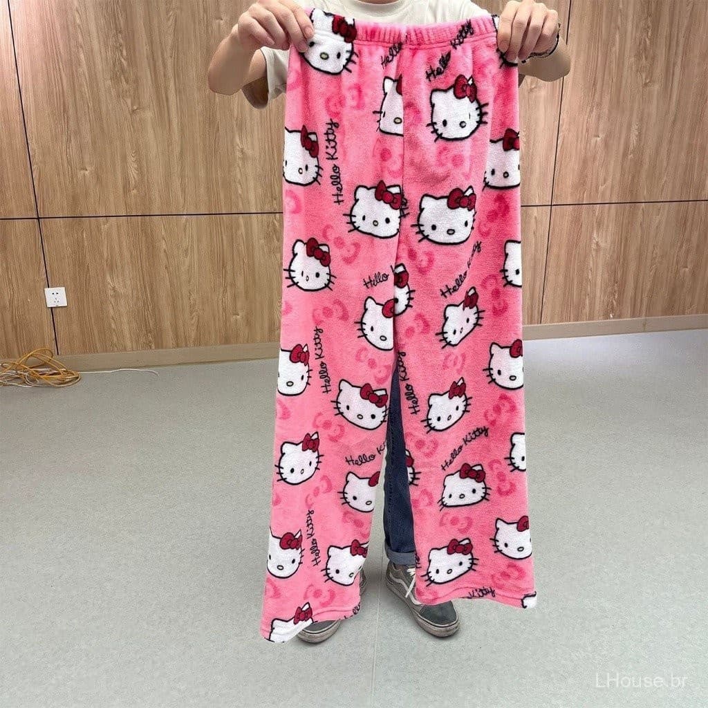 Pretty Sanrio Hello Kitty Y2K High Waist Loose Thin Casual Fashion Girl Printed Pajama Pants Gift F5AV