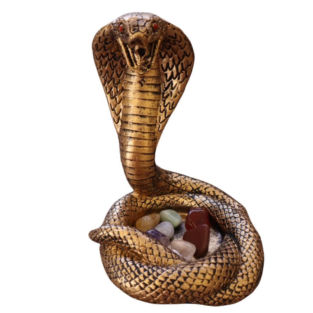 Enfeite Decorativo Cobra Naja Porta Cristais e Velas Símbolo Proteção