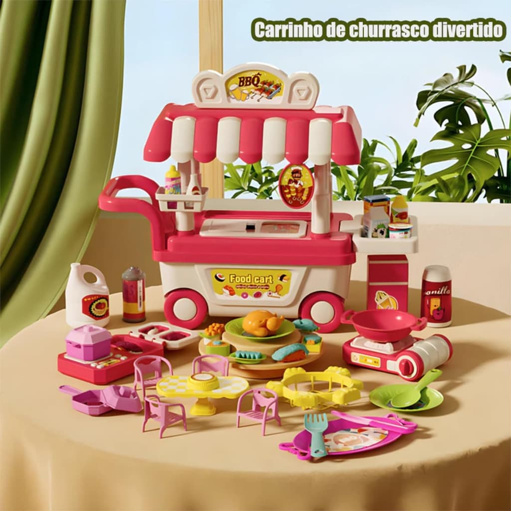 Rosa - Mini Food Truck Infantil Churrascaria 56 Peças – Carrinho de Churrasco