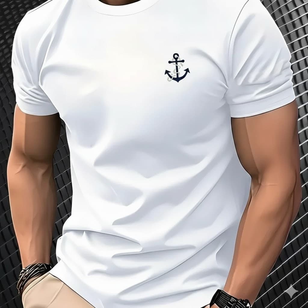 Camiseta Masculina Estampada Ancora Camisa 100% Algodão Básica Moda