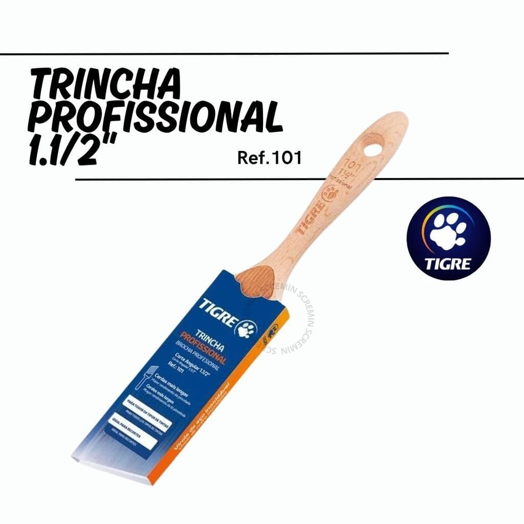 Pincel Trincha 1.1/2 Corte Angular Profissional Cerdas Longas Para Recorte e Pintura Precisa TIGRE