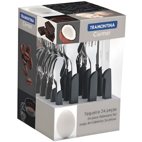 Faqueiro Carmel Natural Escuro 24 Pc Faca Garfo E Colher Em Inox E Polipropileno - Tramontina