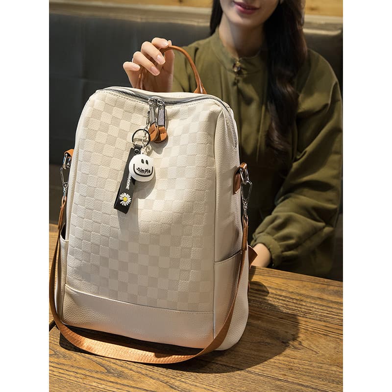 Mochila xadrez feminina 2025 novo estilo na moda High-End feminino estudante universitário Casual All-Match bolsa de via