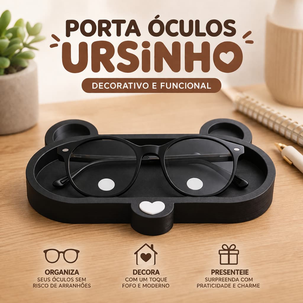 Porta Óculos Ursinho Suporte Decorativo Organizador Para Mesa