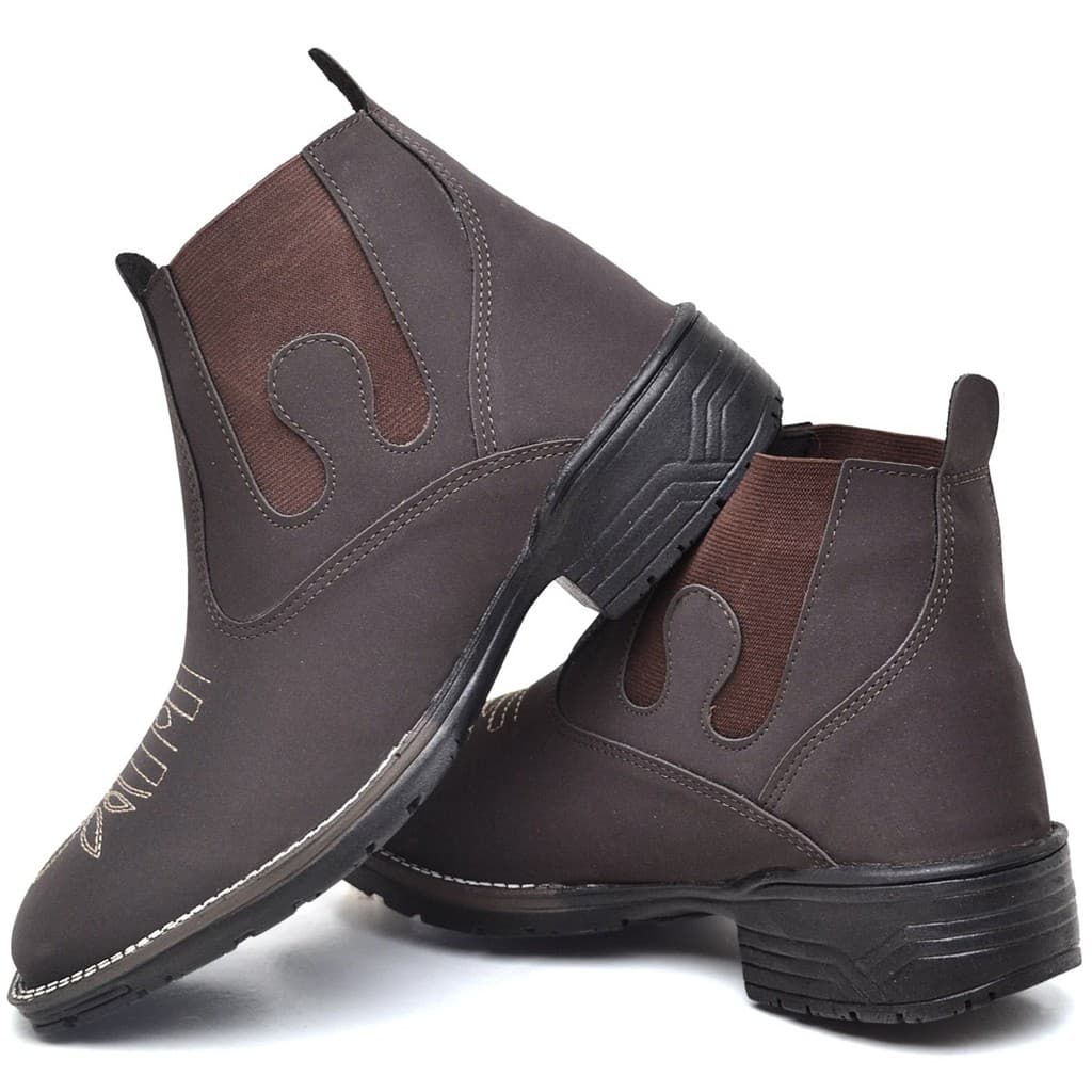 Bota Botina Masculina Country Texana Cano Curto Confortável Elástico Lateral Solado Borracha Resistente