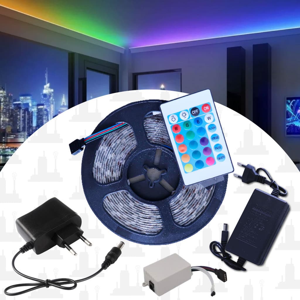 Kit 1, 2 Fita LED 2835/5050 RGB 5M/10M Com Controle e Fonte 12V 270 LEDS 16 CORES IP44 LEDFACTORY