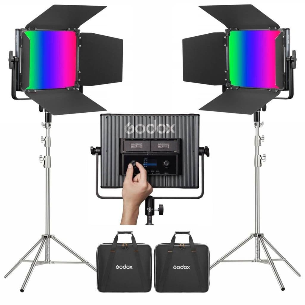 Kit 2 Iluminador Led Godox Ldx50r 65w Rgb Com Abas + Tripé Inox
