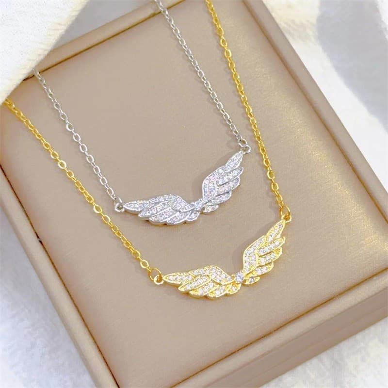 Moda Retro Luz Luxo Branco Jóias Asas De Anjo Colar Personalidade Requintada Corrente Clavícula Aço Inoxidável