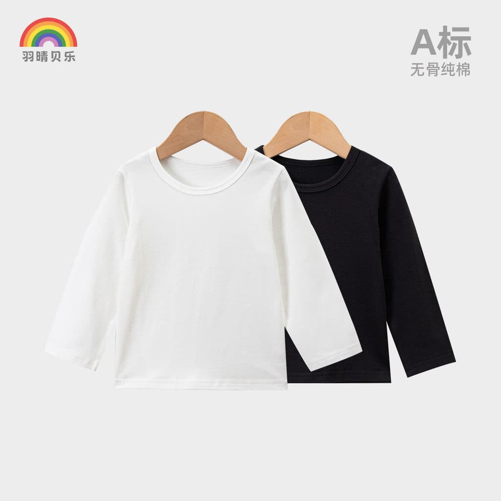Conjunto de 2 peças/camiseta infantil de manga comprida de cor sólida preto branco masculino feminino médio grande estil