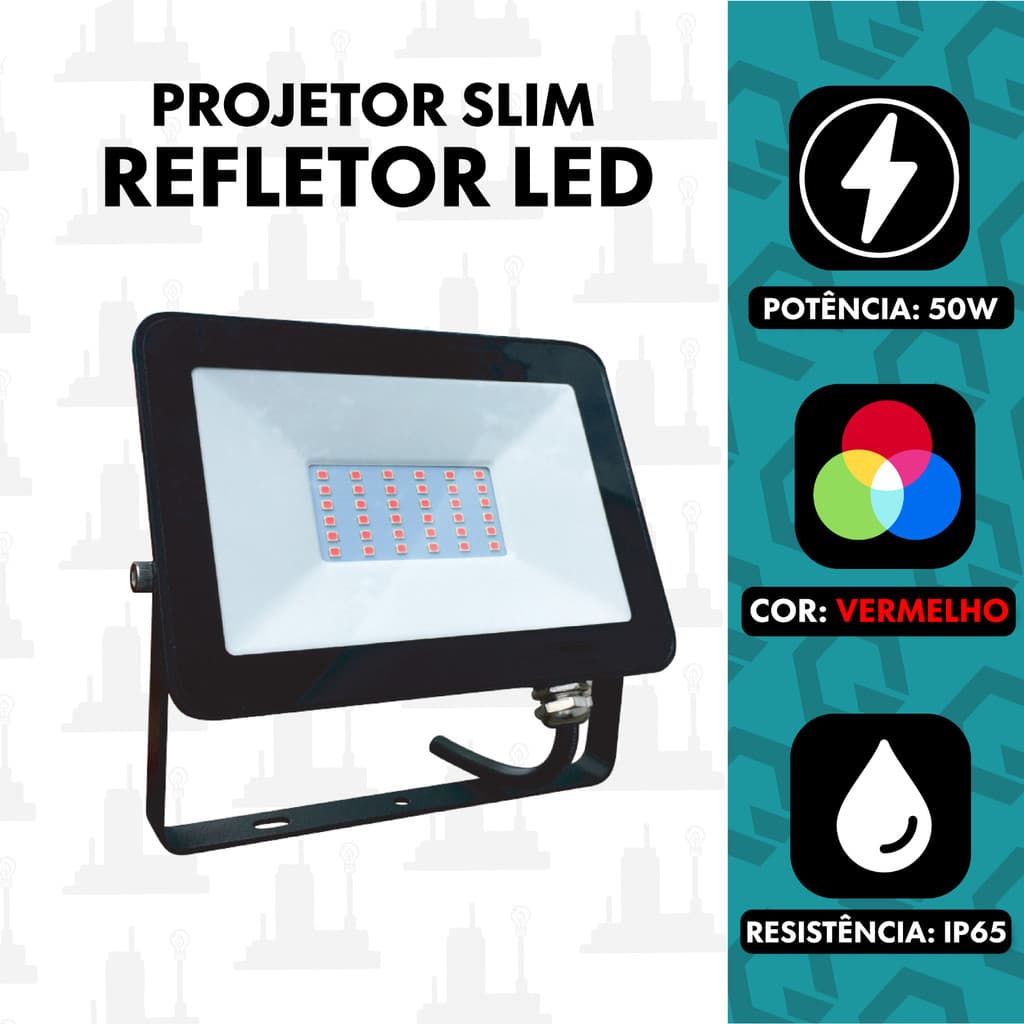 KIT 1, 2, 3 Refletor 50w Led projetor holofote ip66 Bivolt 110/220V Vermelho A Prova D'água