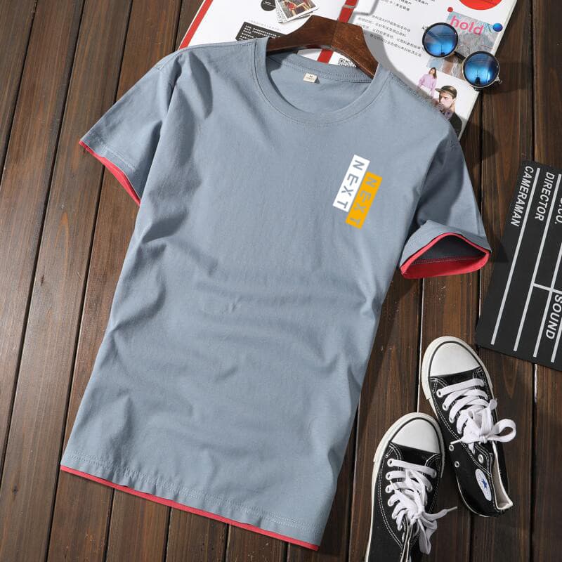 Puro algodão falso de duas peças masculino versão coreana na moda camiseta de manga curta verão solto cor sólida meia ma