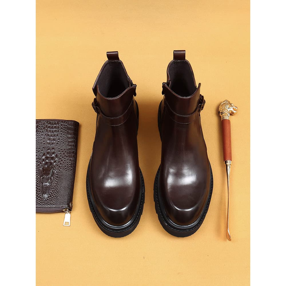 BESIBEBAL BESIBEBAL Botas de couro de alta qualidade masculinas almofada de touro de couro genuíno botas Martin Chelsea
