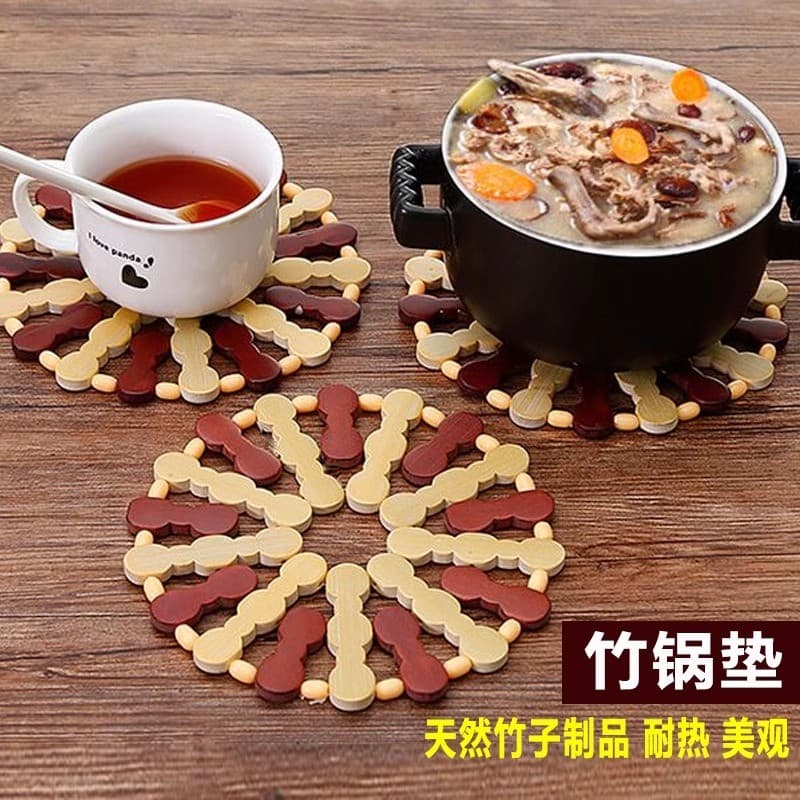 10 pçs pacote de bambu vegetal esteiras de isolamento tapetes de mesa Coasters tigela esteiras Anti-escaldante pote este