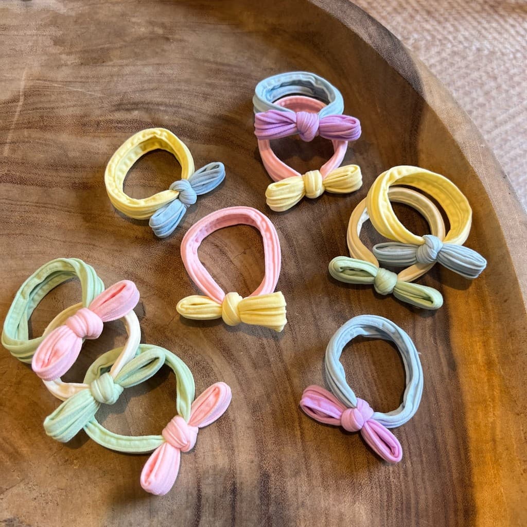 Alta elástica creme rabo de cavalo corda textura doce cor arco laço de cabelo crianças bebê elástico toalha anel