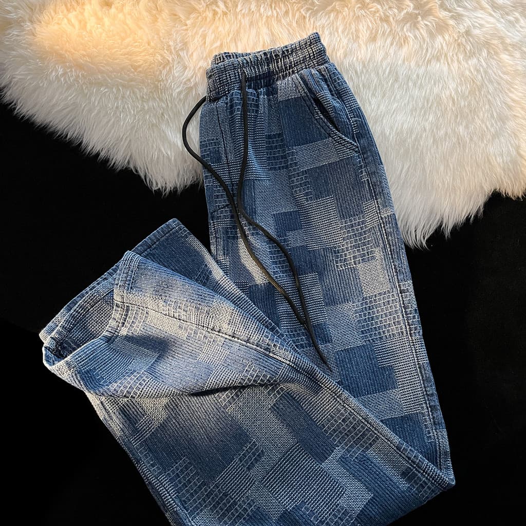 Calças masculinas verão fino Jeans retos solto Street Wear ins Design sentimento nicho rufião bonito perna larga verific