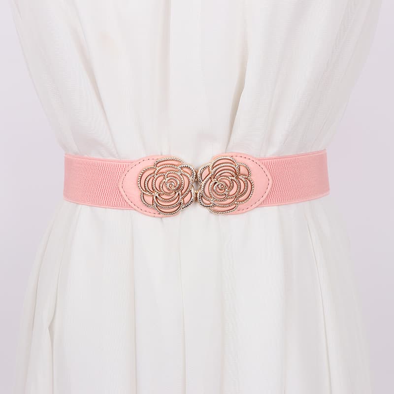 Versão coreana moda All-Match feminino elástico cintura estreita selo senhoras vestido decorativo fino cinto preto novo