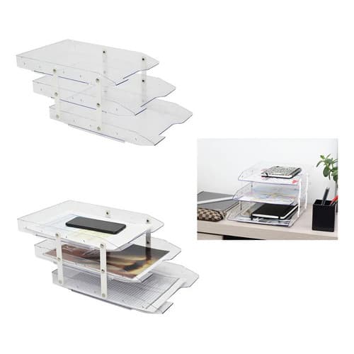 Caixa Organizadora Maxcril Cristal Tripla A4 Com Bandeja Móvel 3 Compartimentos