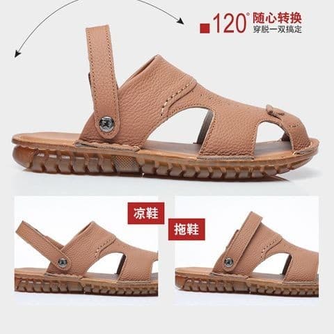 Baotou sandálias masculinas de couro genuíno antiderrapante sola de tendão de carne dupla utilização pai meia-idade idos