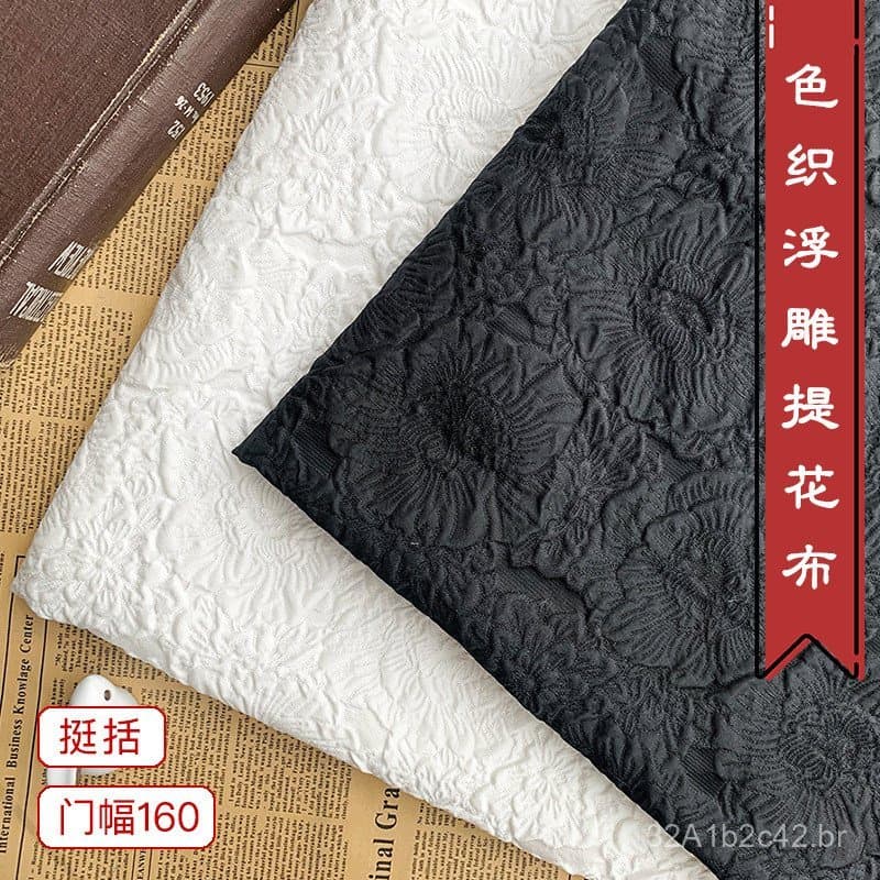 Tecido jacquard com estampa floral de peônias e rosas tingido no fio, tecido jacquard de poliéster puro e firme para ves