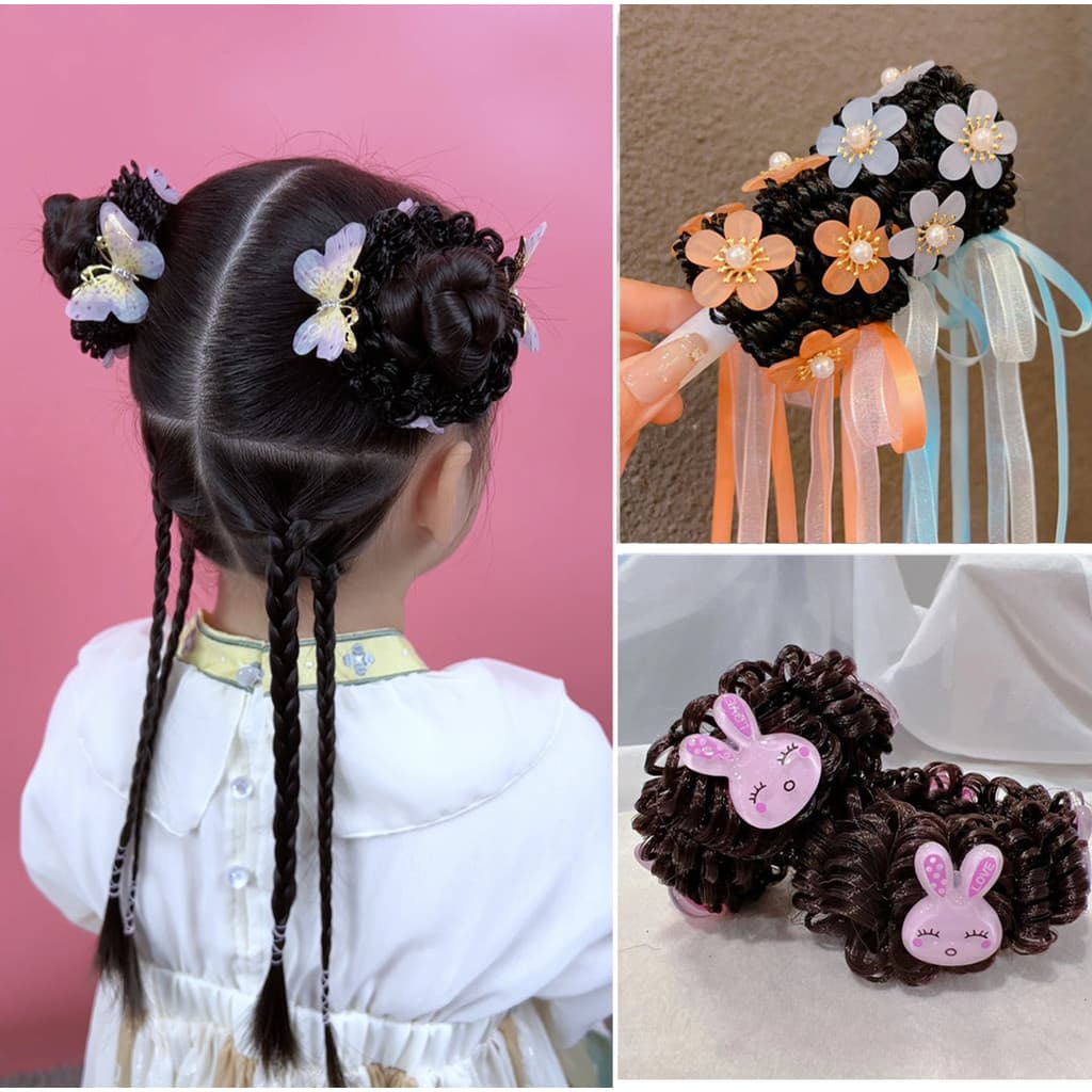 Crianças antigo Hanfu cocar peruca bola anel de cabelo peruca saco crianças bebê bonito menina princesa acessórios para
