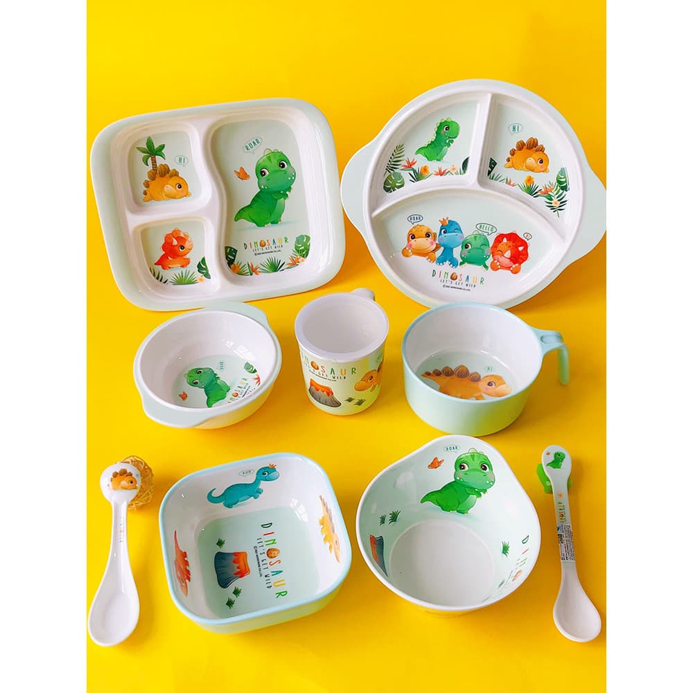 Wuhe Dinossauro Prato de Jantar para Bebês Crianças Talheres Menino Jardim de Infância Doméstico Resistente a Choque Com