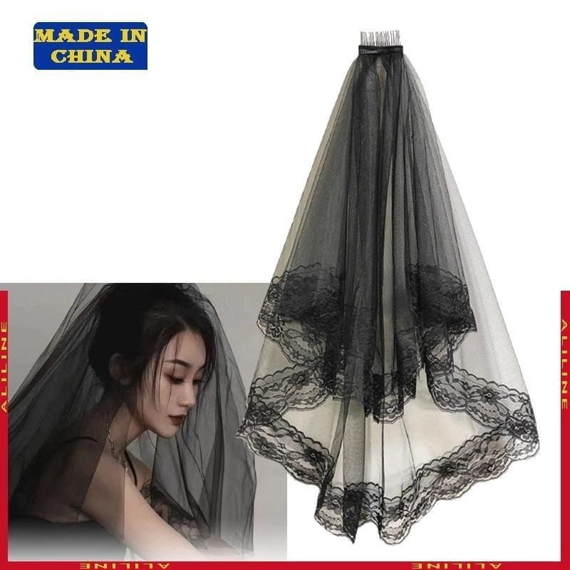Véu Escuro Véus Renda Mantilla Acessórios Para Cabelo Casamento Cobertura Preta