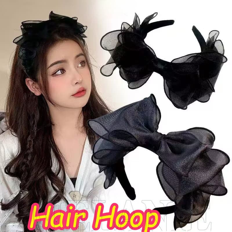 Argola De Cabelo Com Laço Grande De Malha Preta-Estilo INS Coreano , Y2K , Doce-Para Mulheres , Meninas , Uso Diário-Fai