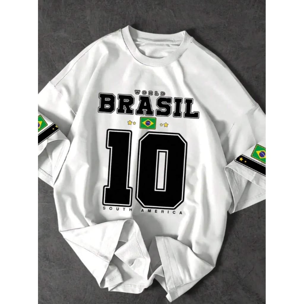 Camiseta Casual Masculina Básica Algodão Estampa Brasil 10 Premium Passeio Balada Academia Caminhada