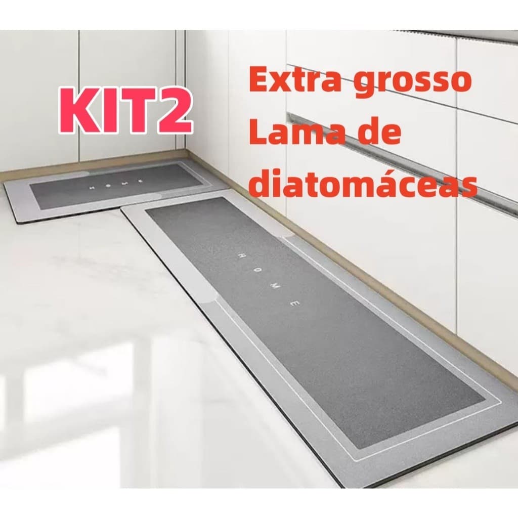 KIT2 Tapete antiderrapante de lama diatomácea espessa e absorvente de água para cozinha e banheiro 40×60+40×120