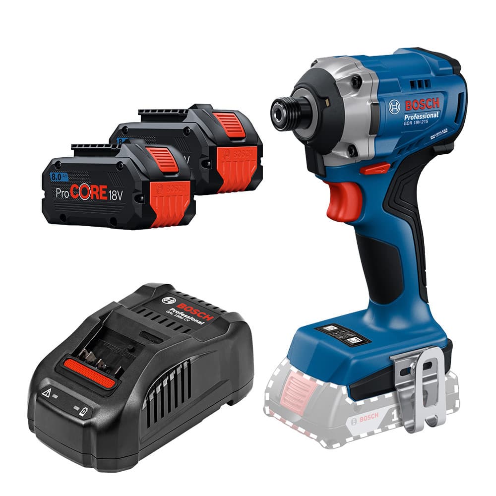 Parafusadeira de Impacto 1/4" GDR18V-215 + 2 Baterias 18V 8Ah ProCORE e Carregador de Bateria GAL 1880 CV (220V) Bosch