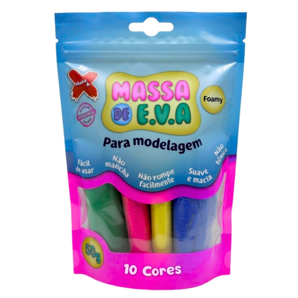 Massa de EVA Make+ 10 Cores Kit para Modelar Atóxica Não Suja Brinquedo Educativo Infantil
