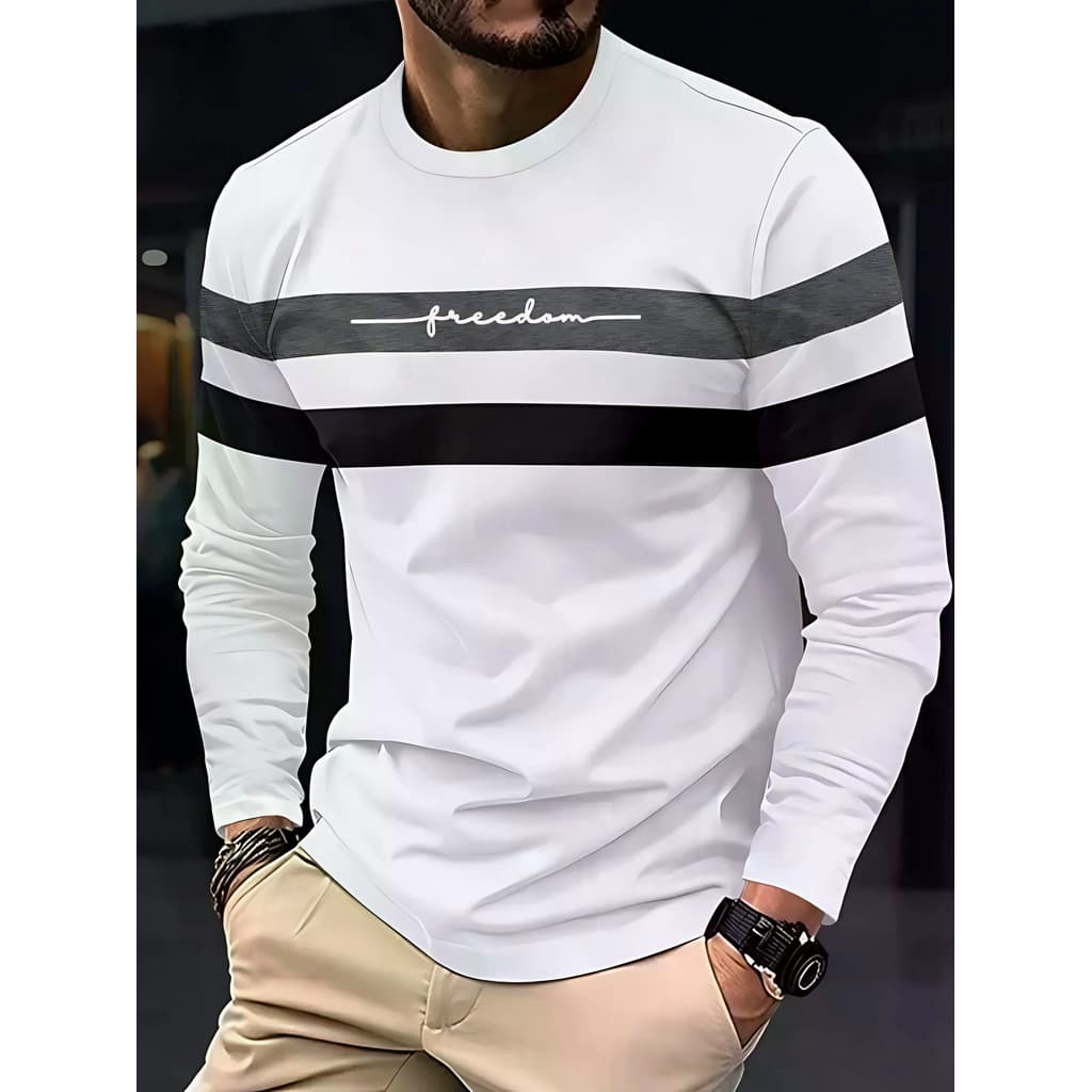 a Nova Camiseta Masculina De Manga Comprida Para Primavera E Outono 2026 Apresenta Uma Estampa Listrada 3D casual Confor