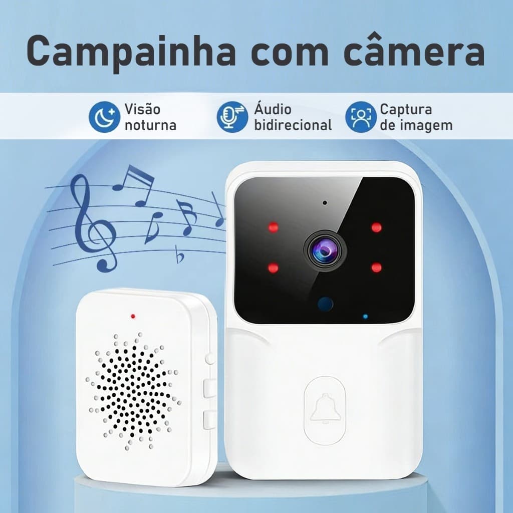 Câmera de Campainha de Vídeo Porteiro Sem Fio Wi-Fi HD Inteligente Smart Home Vê Pelo Celular