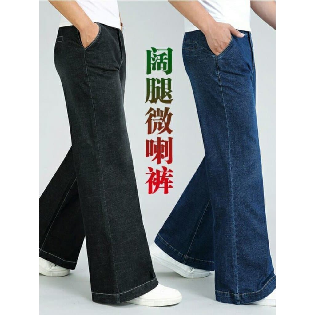 Verão elástico masculino solto Micro-queimado Denim calças de perna larga calças grandes casuais grandes calças retas fi