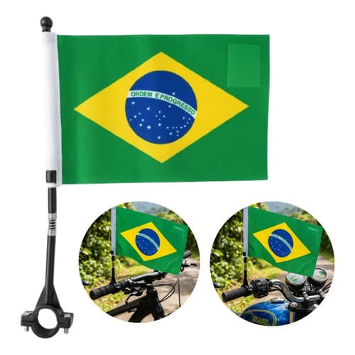 Bandeira Haste Para Bike Moto 14x21cm Copa Brasil Regulável Verde Amarelo