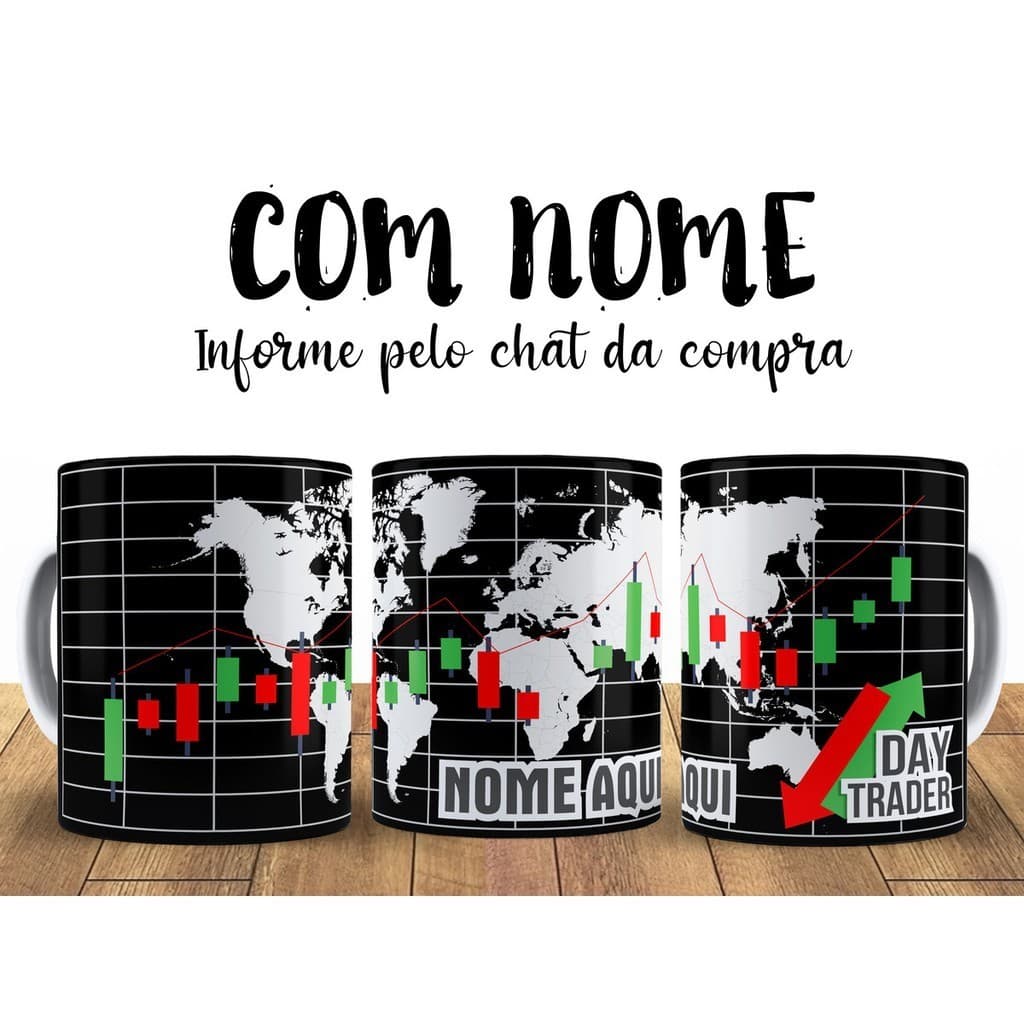 Caneca Day Trade Personalizada com Nome Porcelana 325ml Presente Trader