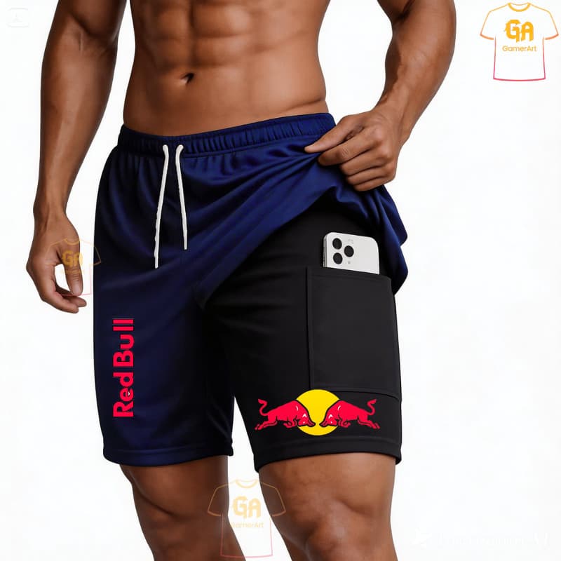 Bermuda De Compressão 2 Em 1 Dry Fit Com Elastano Esportiva touro vermelho Treinos, Academia, RED